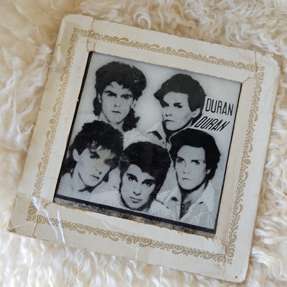 Vintage 1980s DURSN DURAN Band Photo Decorative GLASS Tile With Frame